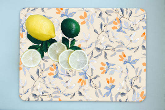 Blue Floral Tempered Glass Cutting Board for Kitchen Use