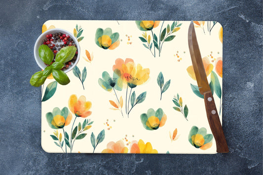 Floral Tempered Glass Cutting Board: Yellow Flower Serving Board