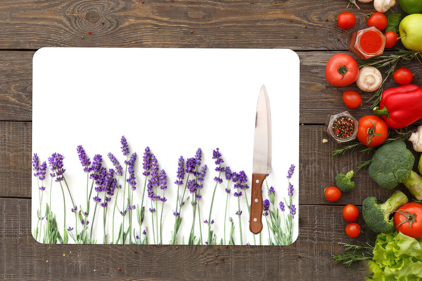 Lavender Floral Design Glass Cutting Board