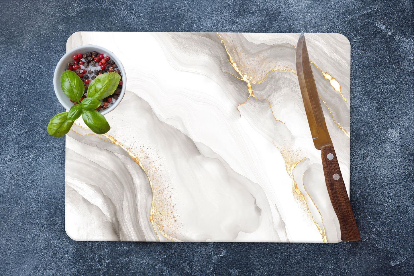 White & Gold Marble Print Tempered Glass Cutting Board