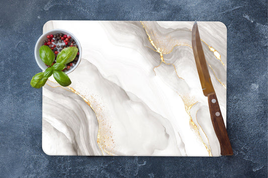 White & Gold Marble Print Tempered Glass Cutting Board