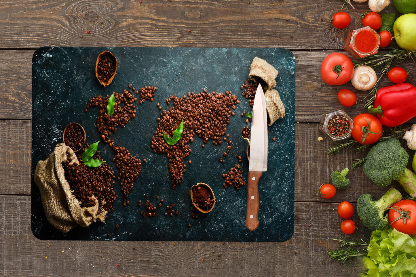 Coffee World Map Ideal Glass Cutting Board