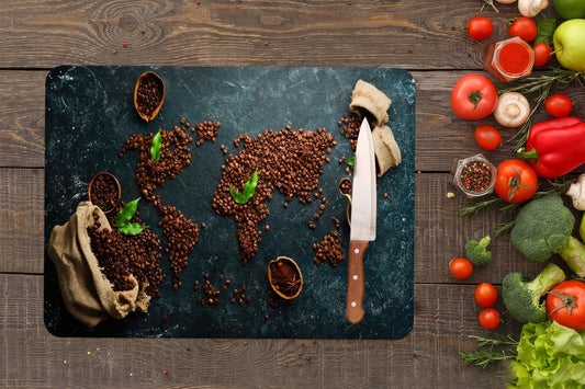 Coffee World Map Tempered Glass Cutting Board: Ideal Coffee Lover Gift