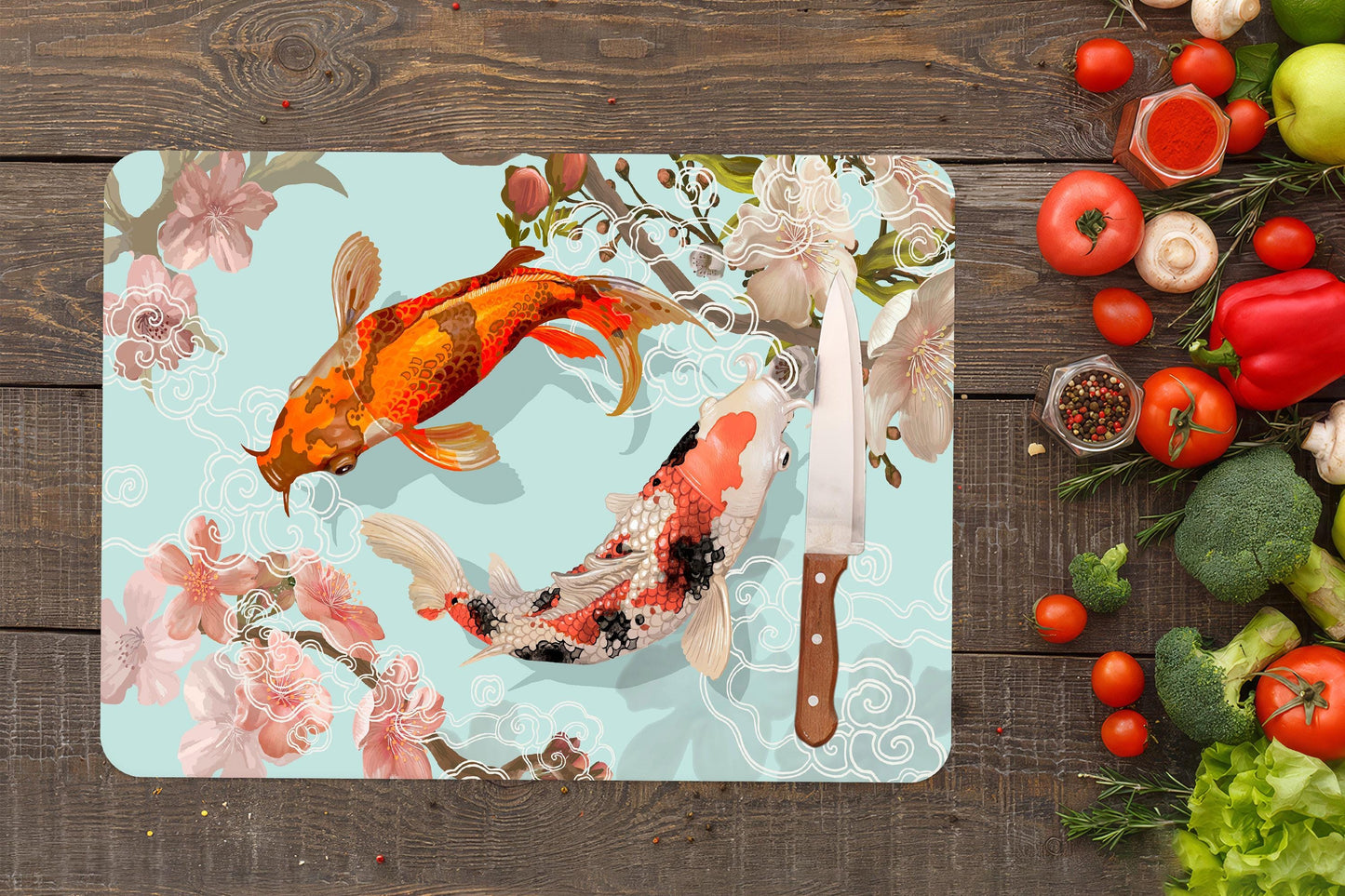 Koi Fish Glass Cutting Board