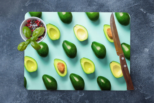 Modern Tempered Glass Cutting Board: Avocado Print, Kitchen Decor