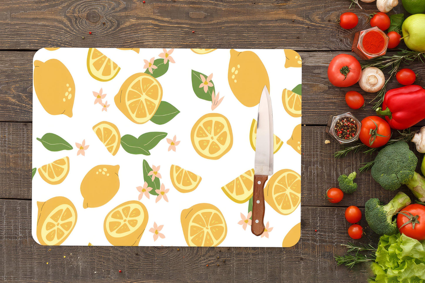 Lemon Pattern Glass Cutting Board