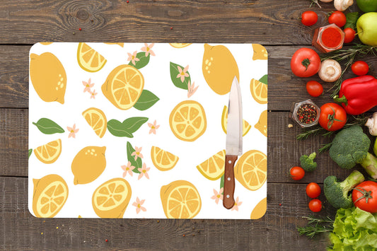 Modern Lemon Pattern Tempered Glass Cutting Board for Kitchen Decor