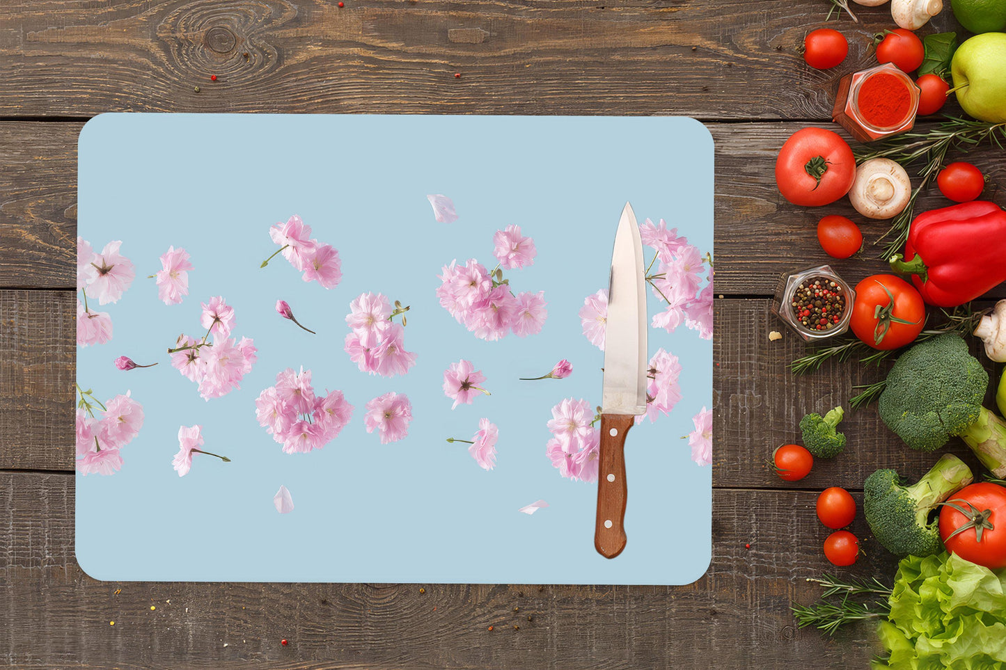 Pink Flower Glass Cutting Board