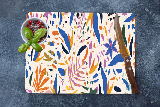 Modern Tempered Glass Cutting Board with Leaves Design for Kitchen Decor