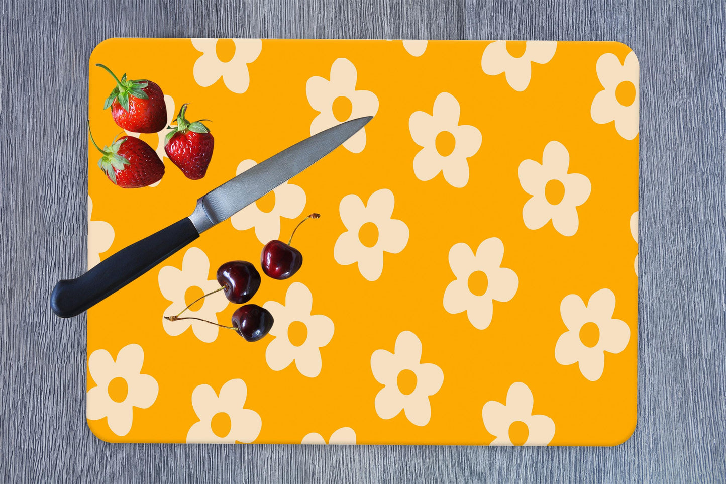 Daisy Flower Boho Glass Cutting Board