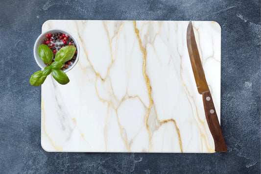 Gold Marble Tempered Glass Cutting Board: Elegant Kitchen Serving Board
