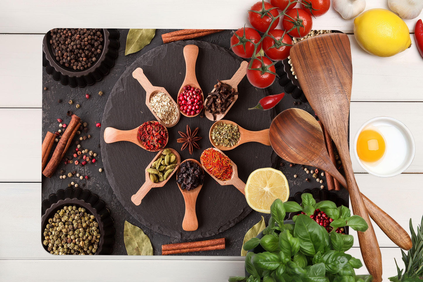 Indian Spices Design Glass Cutting Board
