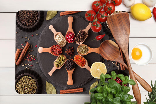 Modern Tempered Glass Cutting Board with Indian Spices Design