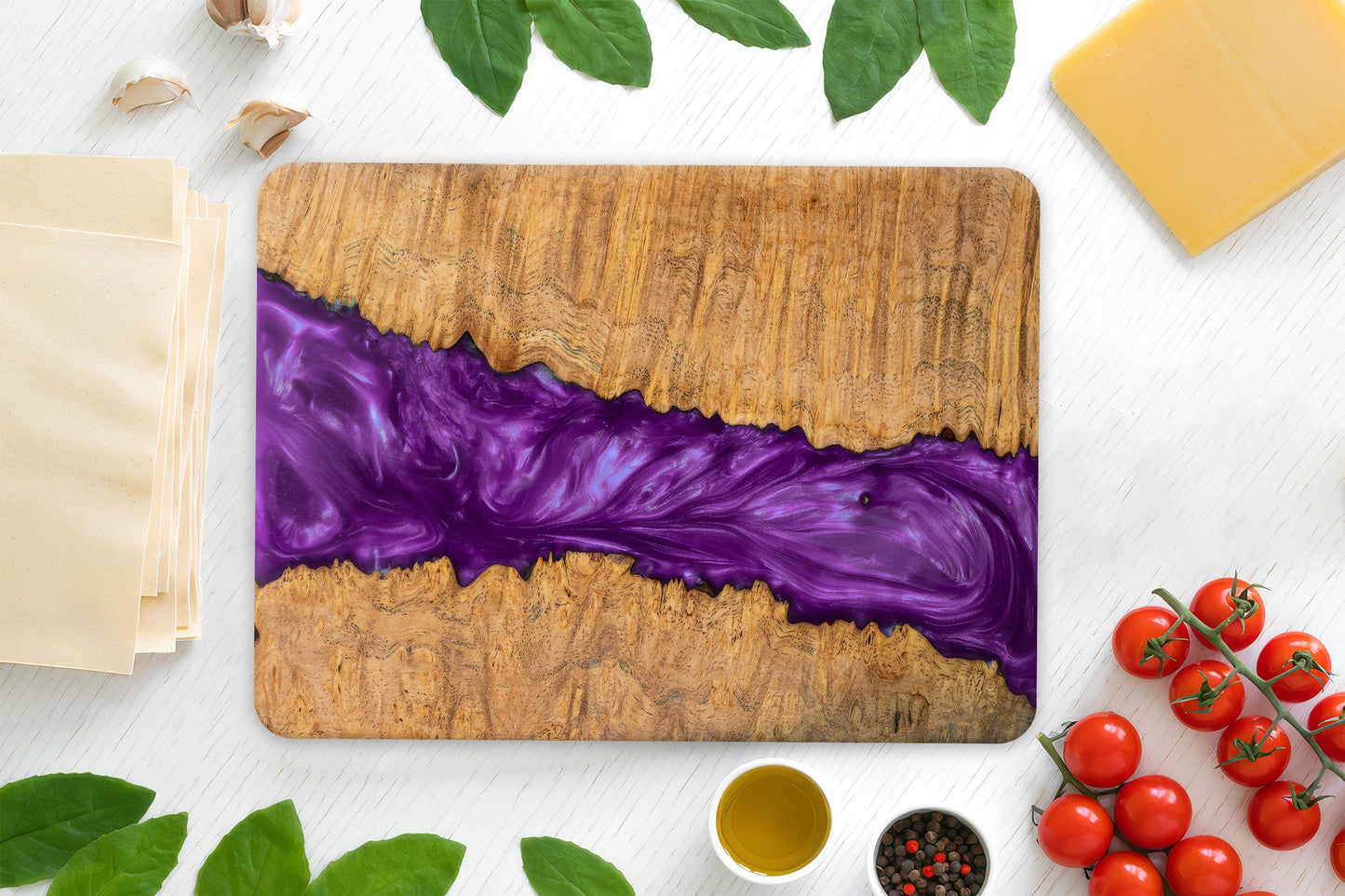 Purple Epoxy Wood Glass Cutting Board