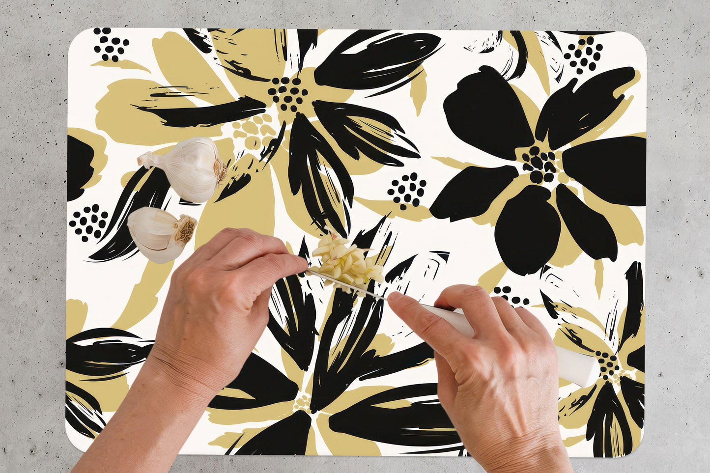 Floral Black Yellow Flower Glass Cutting Board