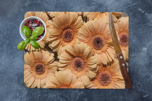 Golden Daisy Floral Tempered Glass Cutting Board: Elegant Serving Board