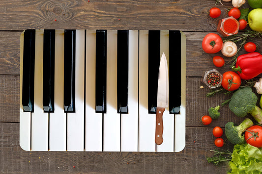 Modern Tempered Glass Cutting Board: Elegant Piano Keys Design for Kitchen