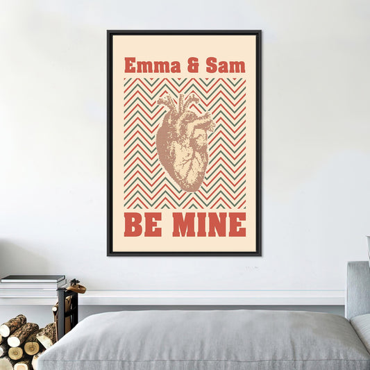 Vintage Anatomical Heart Love Decor Canvas Print, Personalized Be Mine Heart Wall Art