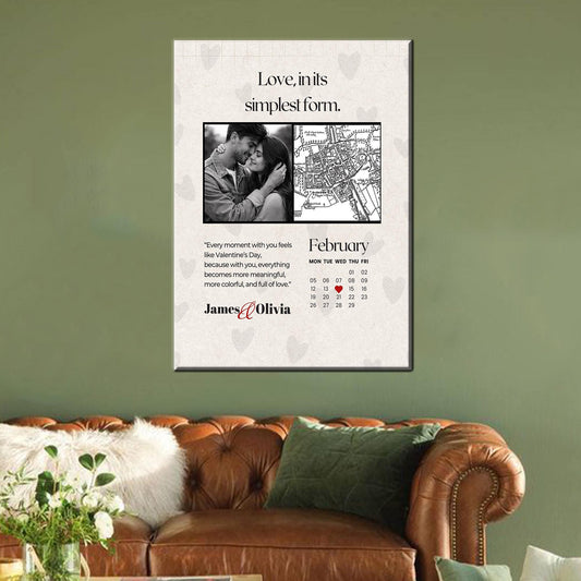 Modern Printed Canvas Wall Art: Personalized Calendar for Couples, Valentine’s Day Gift
