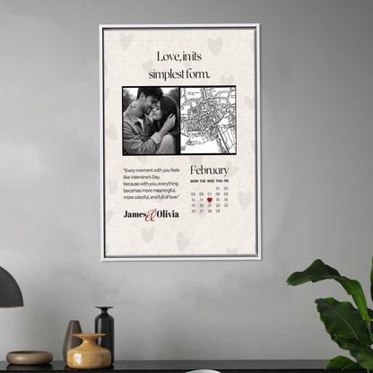 Modern Printed Canvas Wall Art: Personalized Calendar for Couples, Valentine’s Day Gift