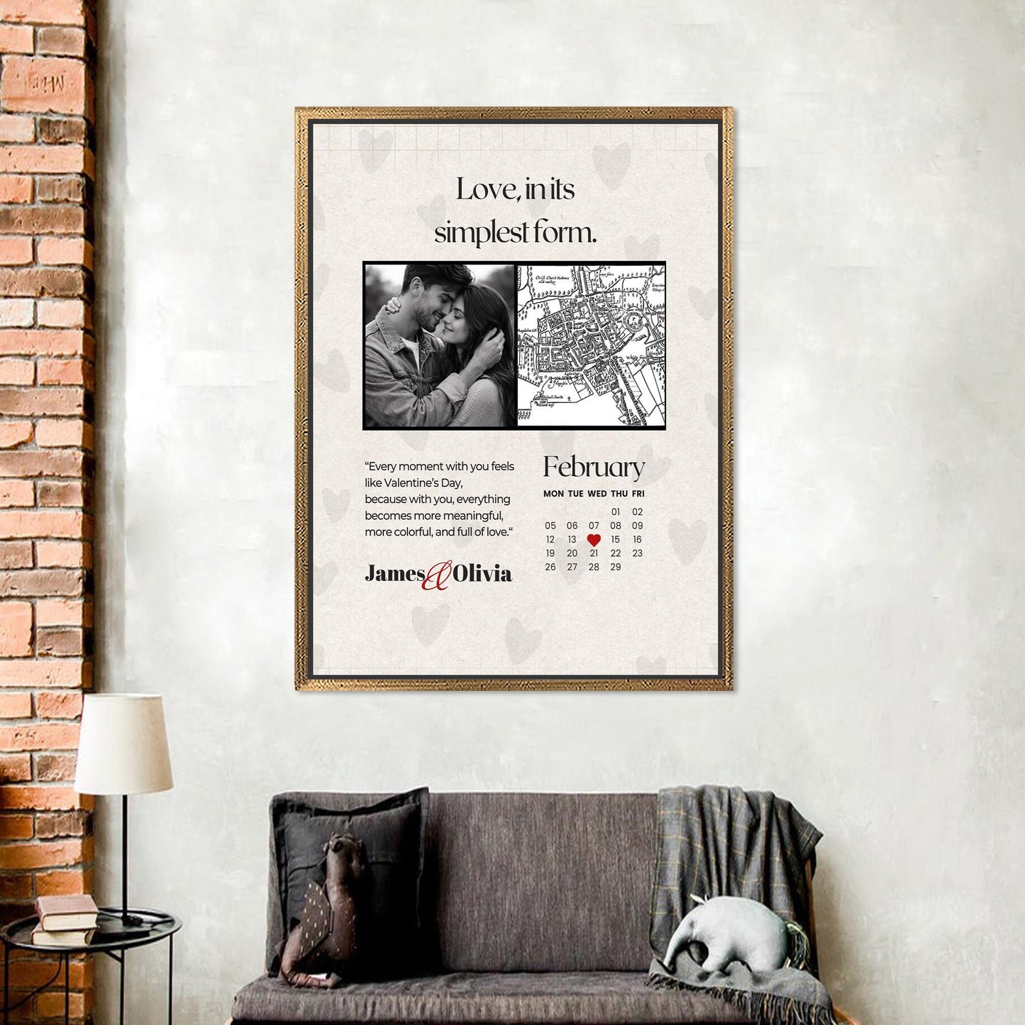 Modern Printed Canvas Wall Art: Personalized Calendar for Couples, Valentine’s Day Gift