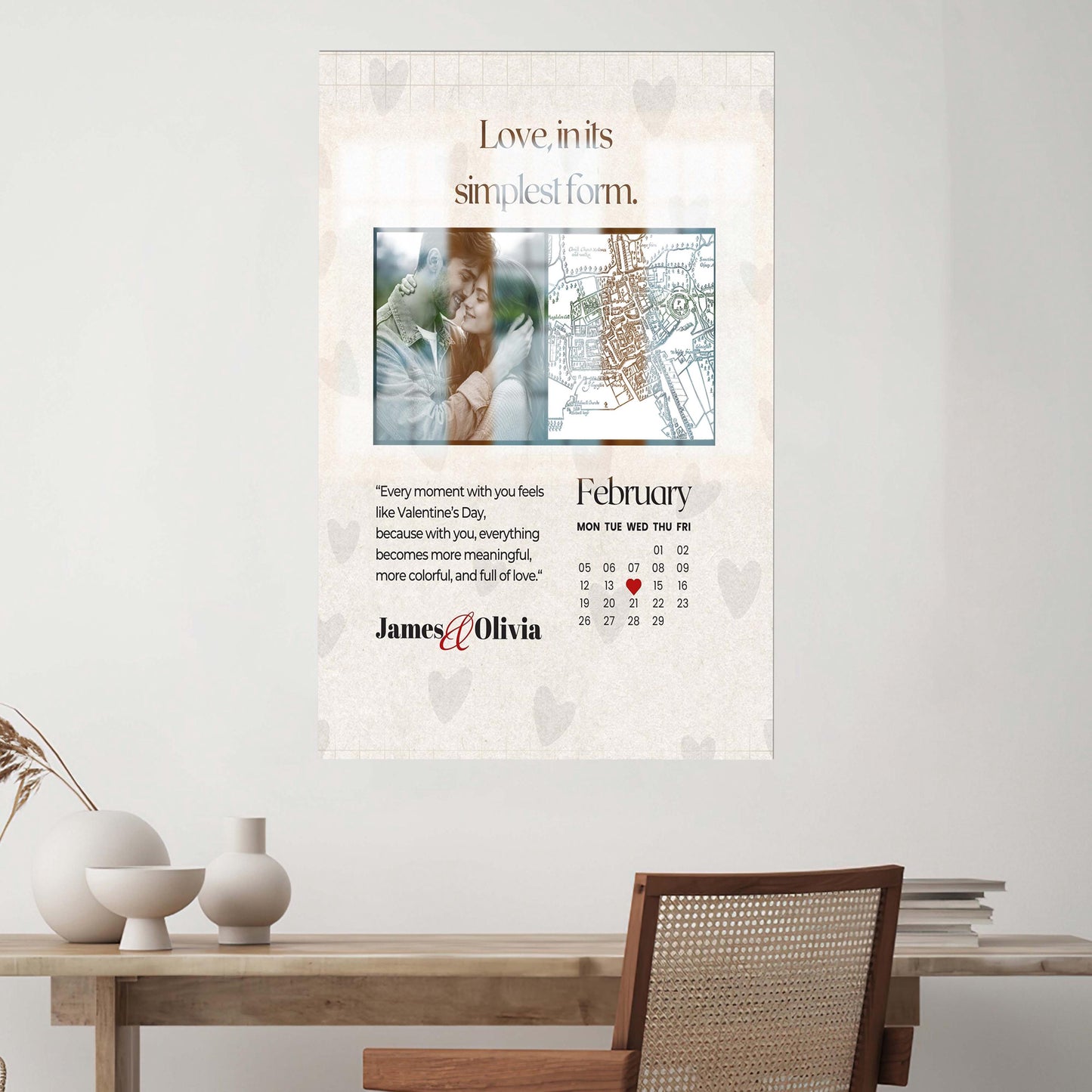Modern Printed Canvas Wall Art: Personalized Calendar for Couples, Valentine’s Day Gift