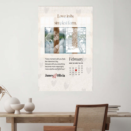 Modern Printed Canvas Wall Art: Personalized Calendar for Couples, Valentine’s Day Gift