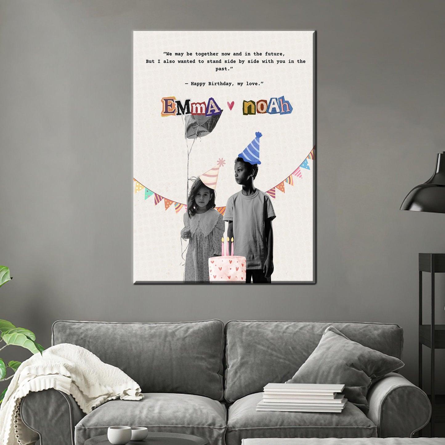 Custom Childhood Photo Canvas Art, Valentines Day Gift, Couple Photo Poster Decor