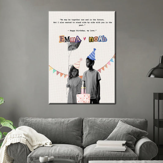 Custom Childhood Photo Canvas Art, Valentines Day Gift, Couple Photo Poster Decor