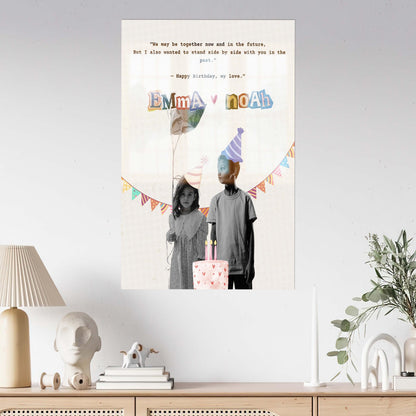 Custom Childhood Photo Canvas Art, Valentines Day Gift, Couple Photo Poster Decor