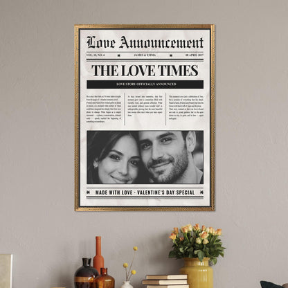 Personalized Love Newspaper Canvas Art: Custom Valentine’s Day Canvas Print for Couples