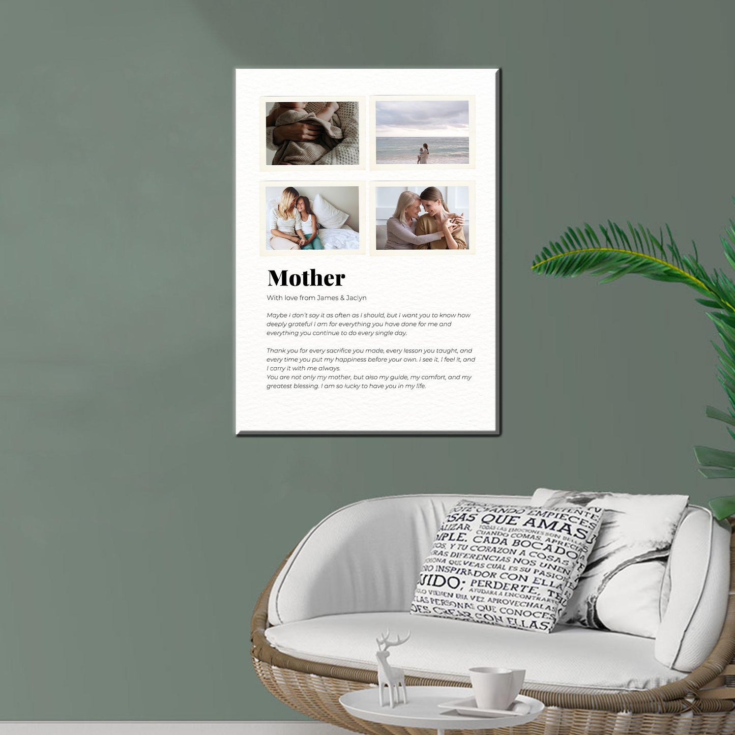 Personalized Mother Letter Canvas: Custom Photo Collage Print for Emotional Mom Gift