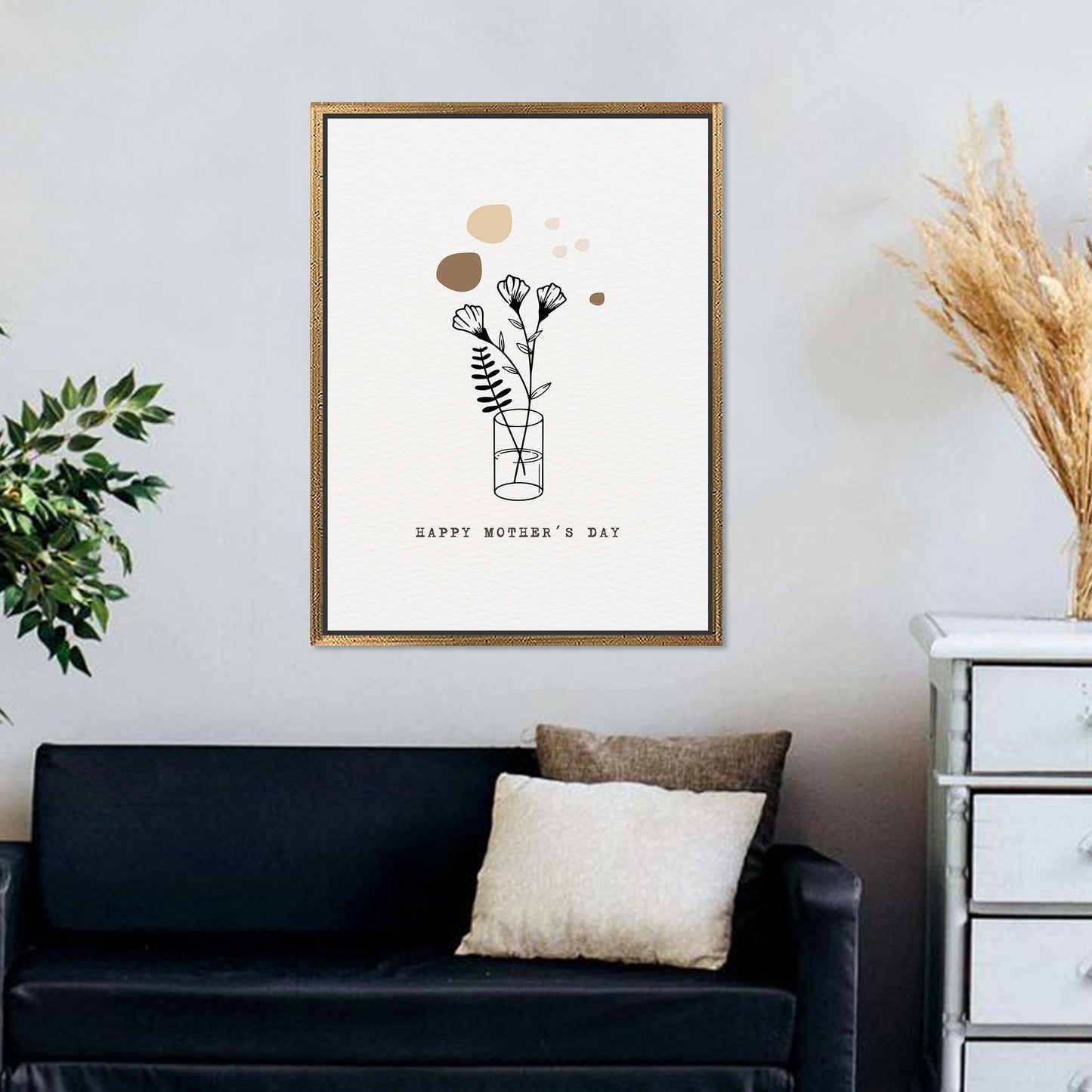 Minimal Floral Line Neutral Botanical Canvas Print
