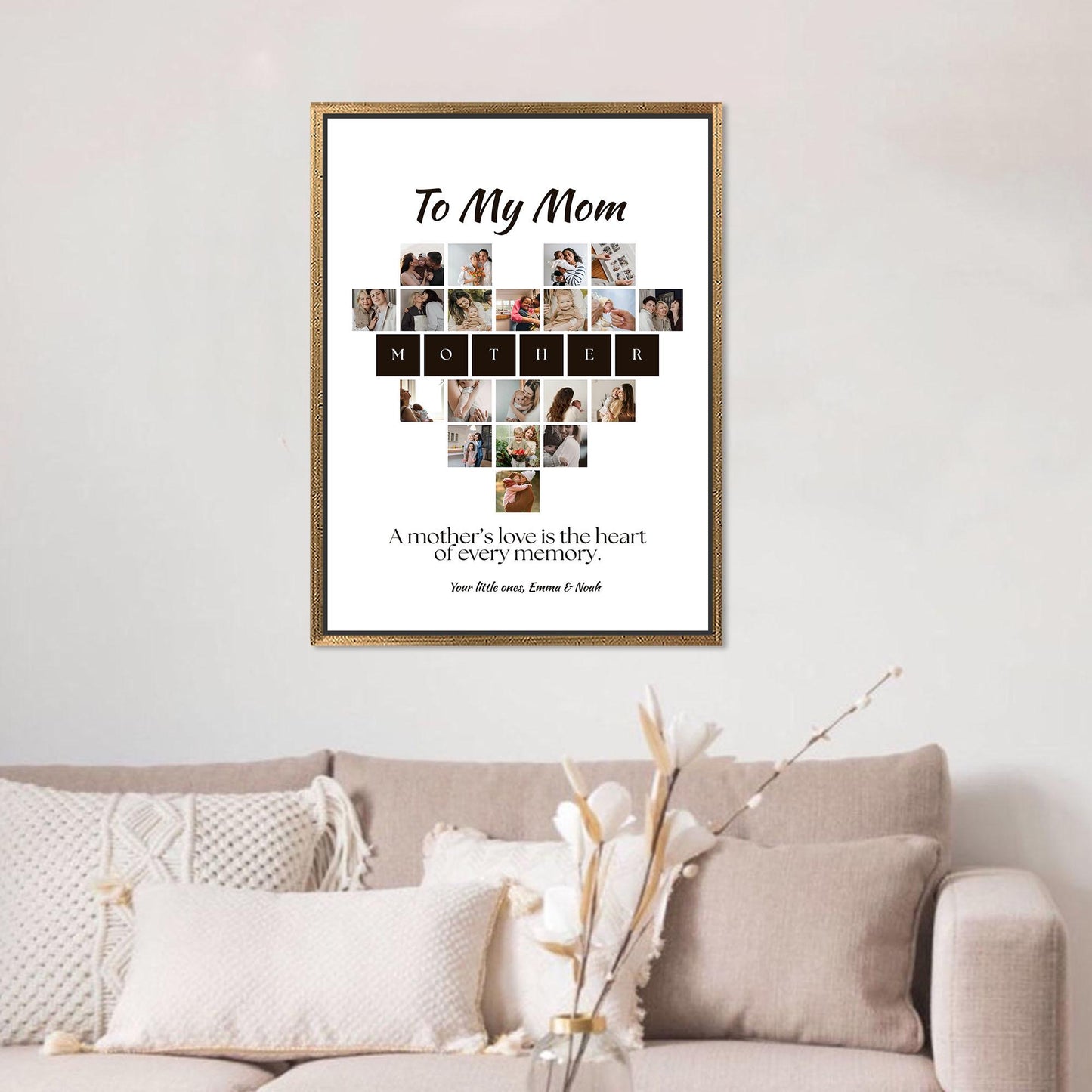 Custom Mother Letter Canvas Print: Personalized Photo Collage Wall Art, Modern Home Decor
