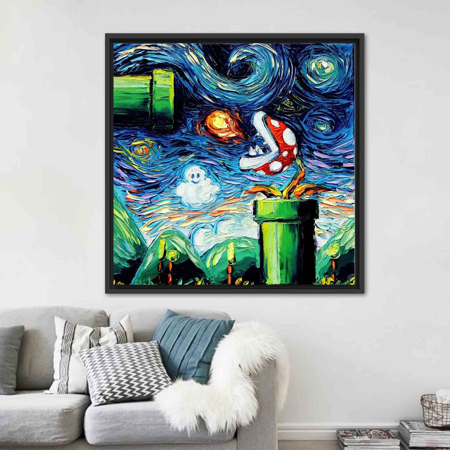 Van Gogh Mario Starry Night Canvas Print