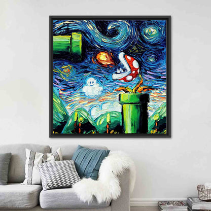 Van Gogh Mario Starry Night Canvas Print