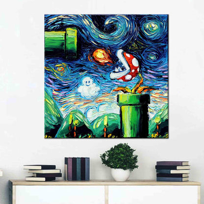 Van Gogh Mario Starry Night Canvas Print