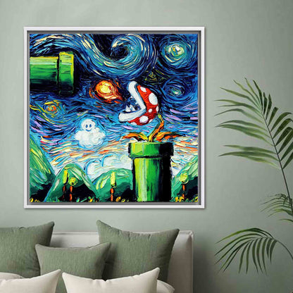 Van Gogh Mario Starry Night Canvas Print