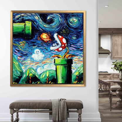 Van Gogh Mario Starry Night Canvas Print