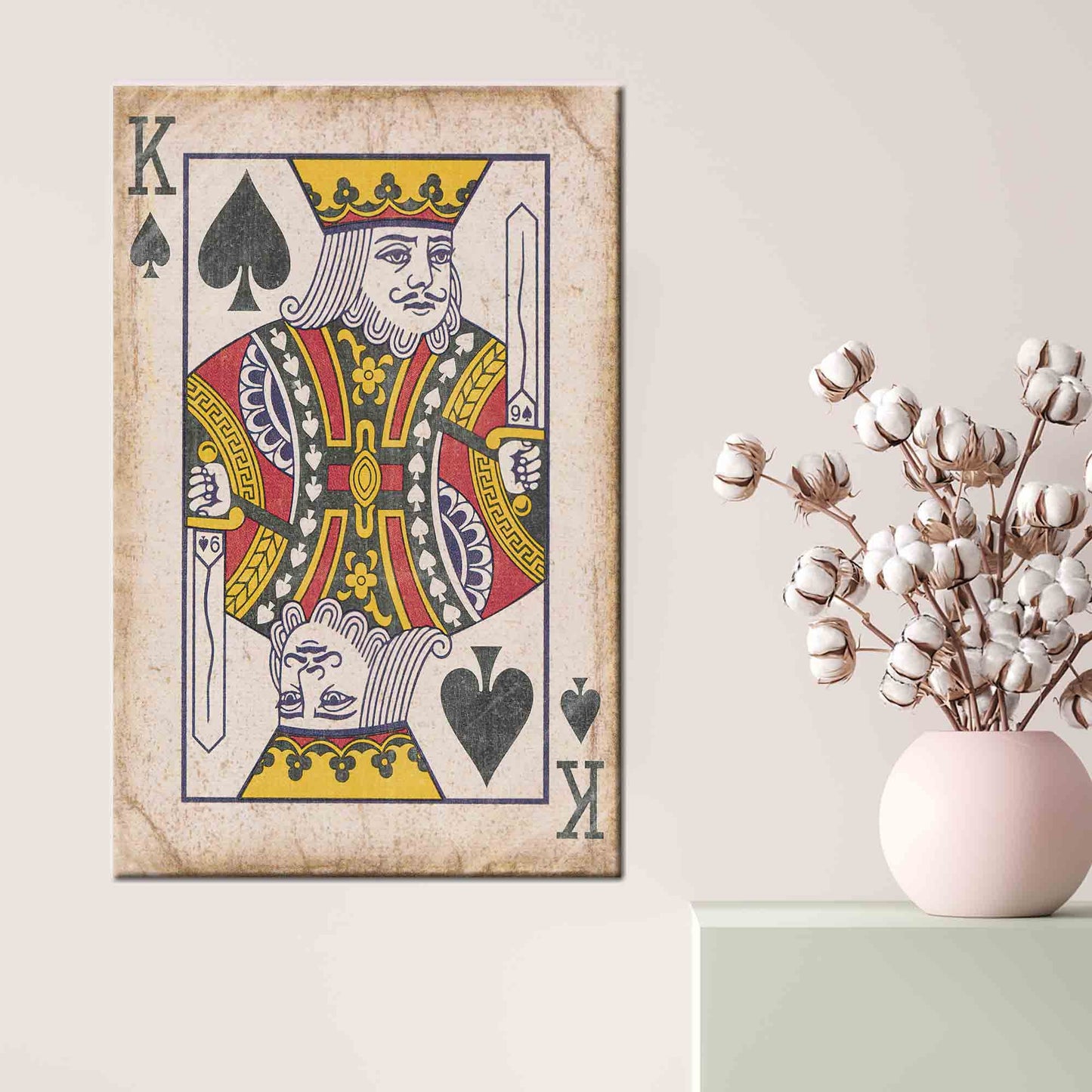Abstract Playing Card Art Canvas: King of Hearts Wall Decor, Play Room Printed