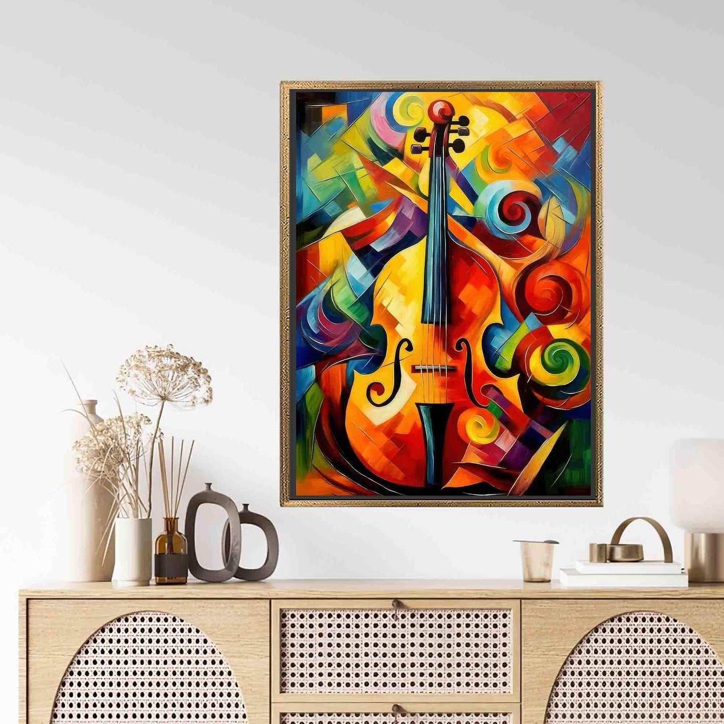 Vibrant Abstract Cello 3D Music Canvas Print