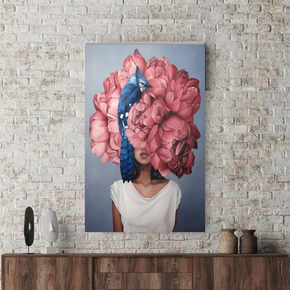 Modern Pink Floral Woman Canvas Print, Abstract Wall Art, Large Canvas Decor, Personalized Gift