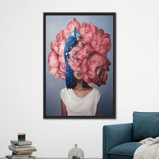 Modern Pink Floral Woman Canvas Print, Abstract Wall Art, Large Canvas Decor, Personalized Gift