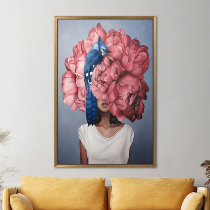 Modern Pink Floral Woman Canvas Print, Abstract Wall Art, Large Canvas Decor, Personalized Gift