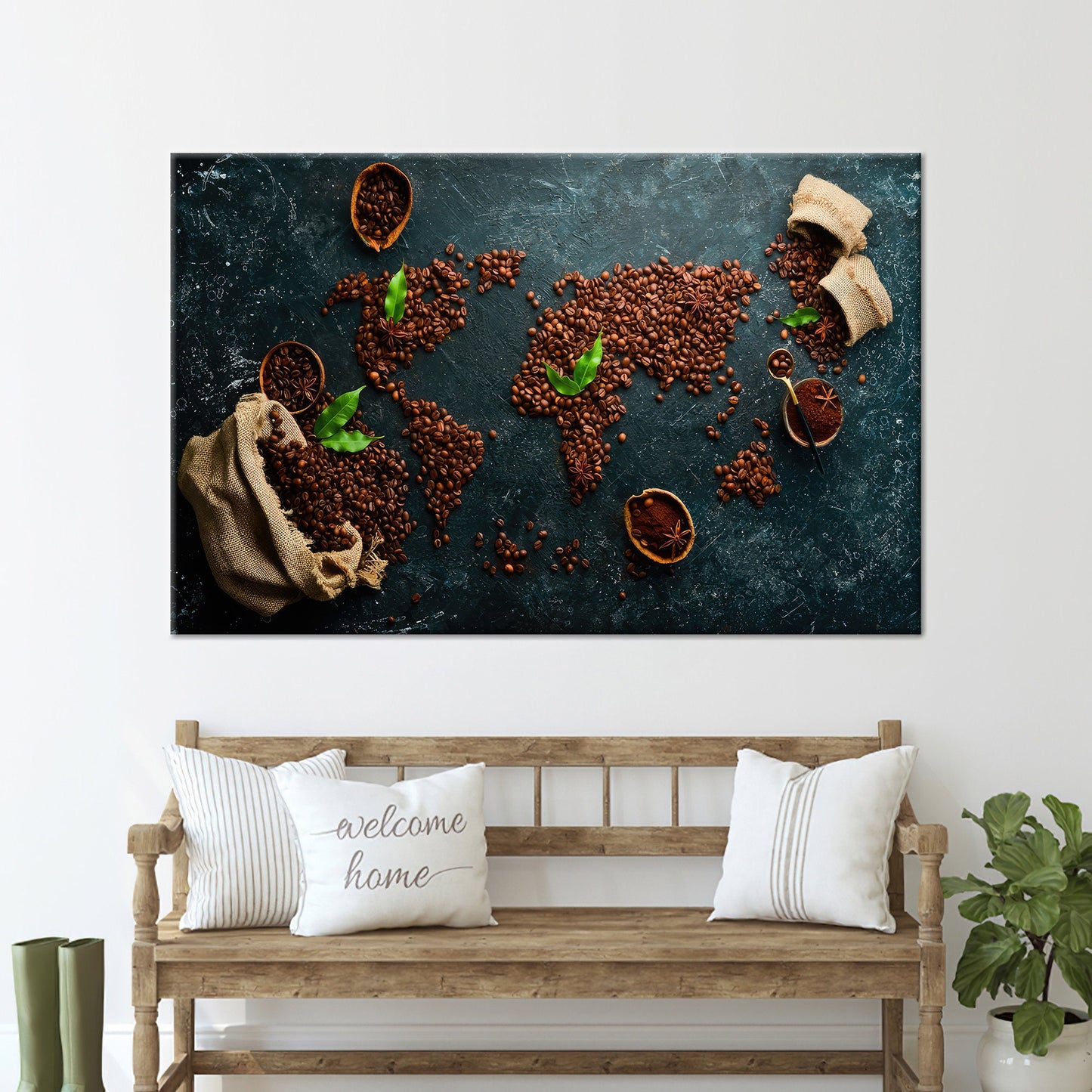 World Map Coffee Themed Canvas Print