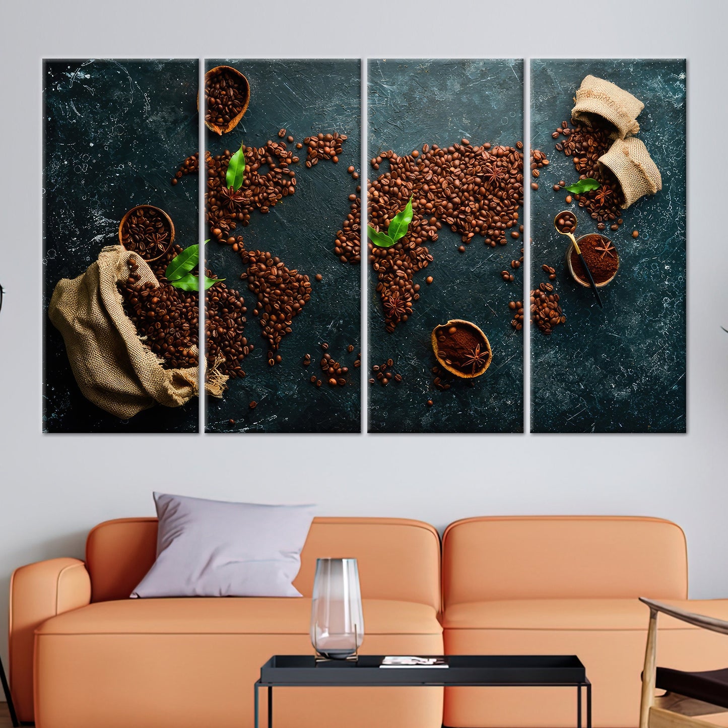 World Map Coffee Themed Canvas Print