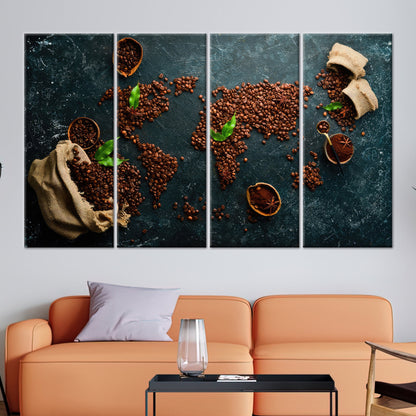 World Map Coffee Themed Canvas Print