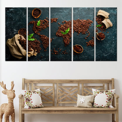 World Map Coffee Themed Canvas Print