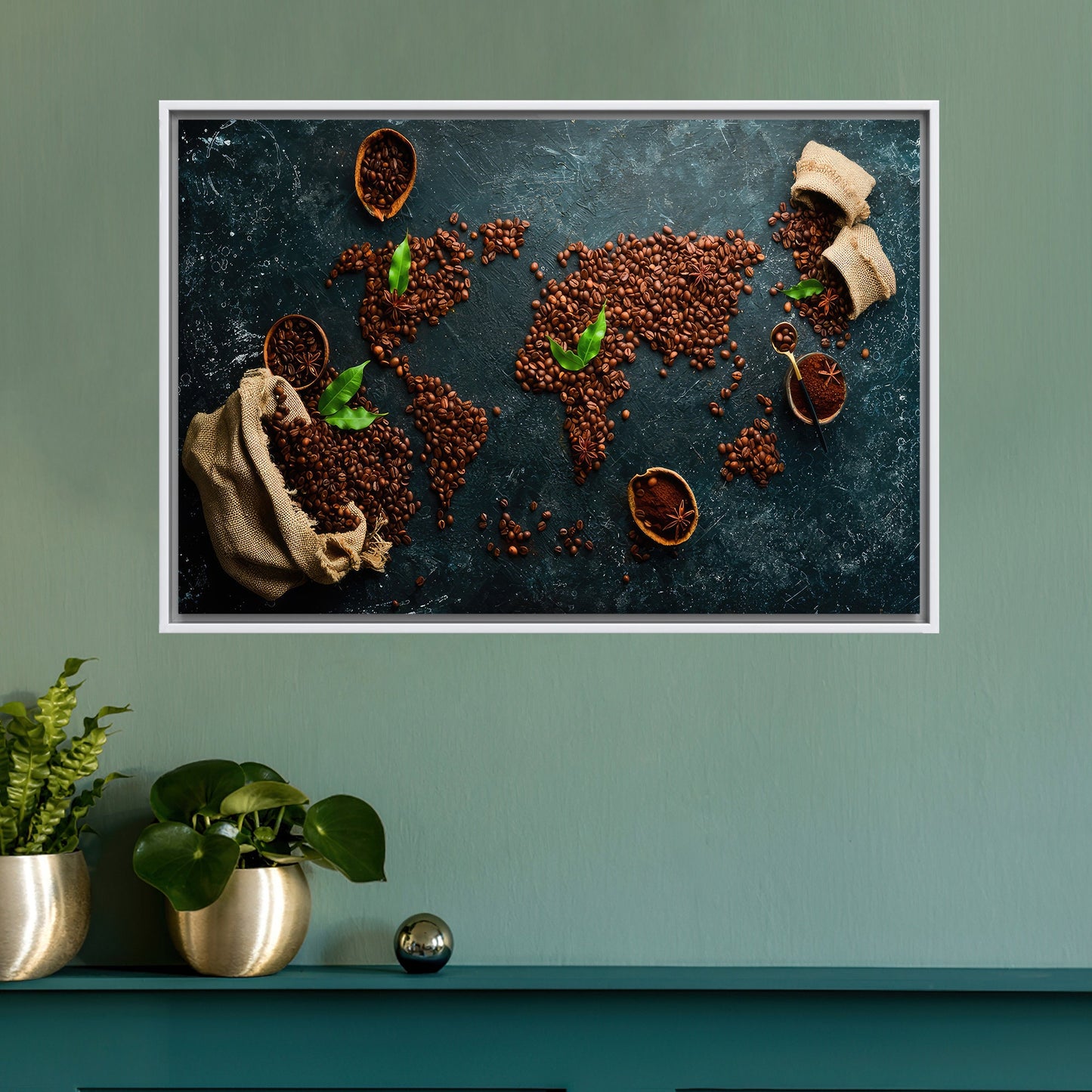 World Map Coffee Themed Canvas Print