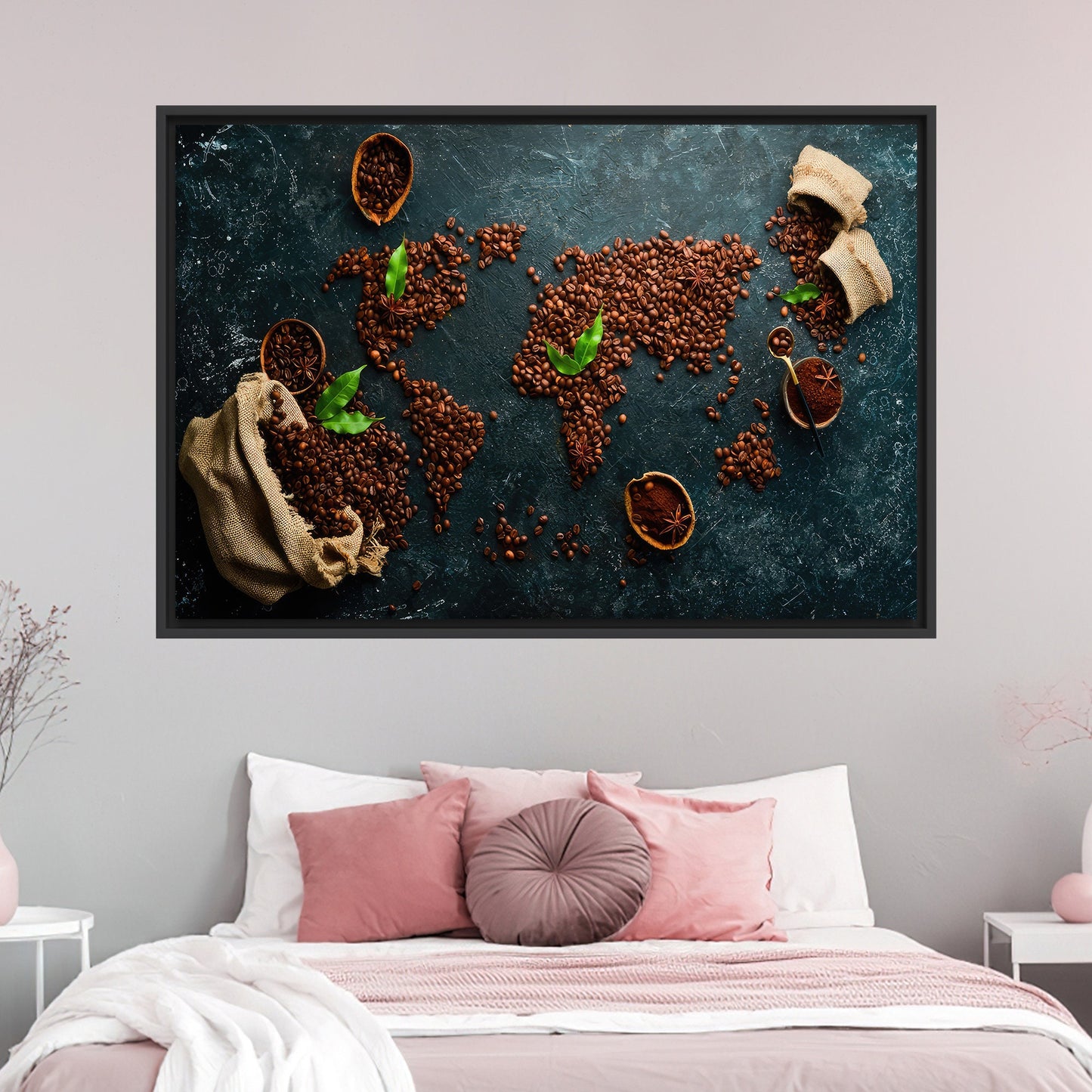 World Map Coffee Themed Canvas Print